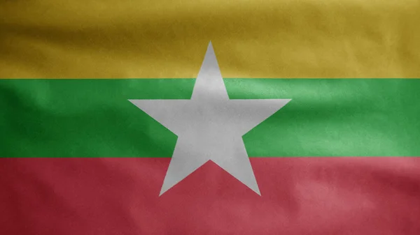 Flaga Związku Myanmar Powiewa Wietrze Zbliżenie Birmy Dmuchanie Chorągwi Miękki — Zdjęcie stockowe