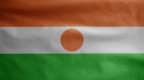尼日利亚国旗在风中飘扬 密闭的尼日尔国旗飘扬 柔滑的丝绸 布匹织物质感标志背景 — 图库照片