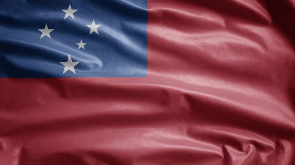 Bandeira Samoana Acenando Vento Close Samoa Banner Soprando Seda Macia — Fotografia de Stock