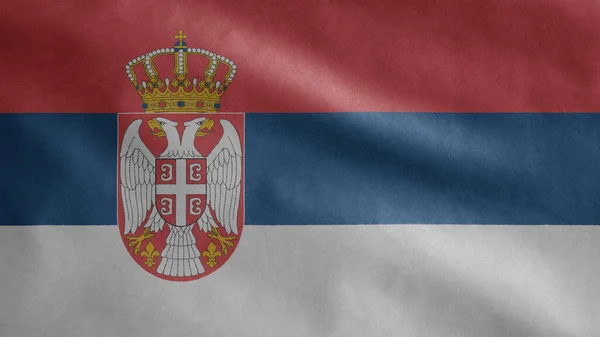 Serbian Flag Waving Wind Close Serbia Blowing Soft Smooth Silk — Stock Photo, Image