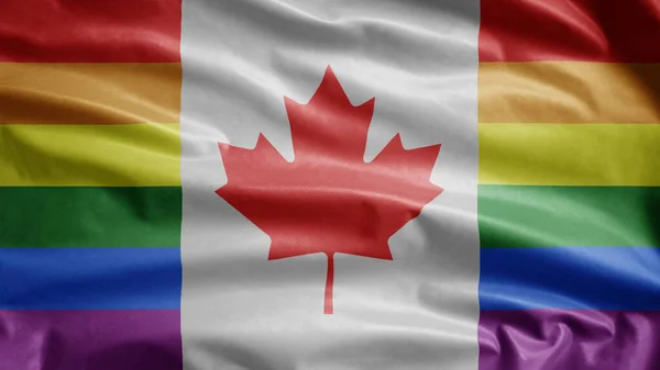 Bandera Orgullo Gay Canadiense Ondeando Viento Primer Plano Bandera Comunidad —  Fotos de Stock