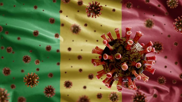 Coronavírus Gripe Flutuando Sobre Bandeira Mali Patógeno Que Ataca Trato — Fotografia de Stock