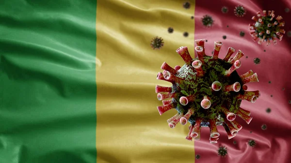 Bandeira Mali Acenando Com Surto Coronavírus Infectando Sistema Respiratório Como — Fotografia de Stock