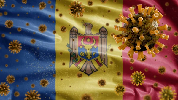 Bandera Moldava Ondeando Con Brote Coronavirus Infectando Sistema Respiratorio Como — Foto de Stock