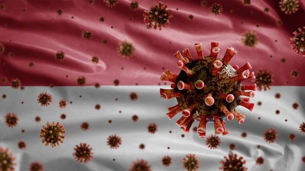 Griep Coronavirus Zwevend Monacan Vlag Een Ziekteverwekker Die Luchtwegen Aanvalt — Stockfoto