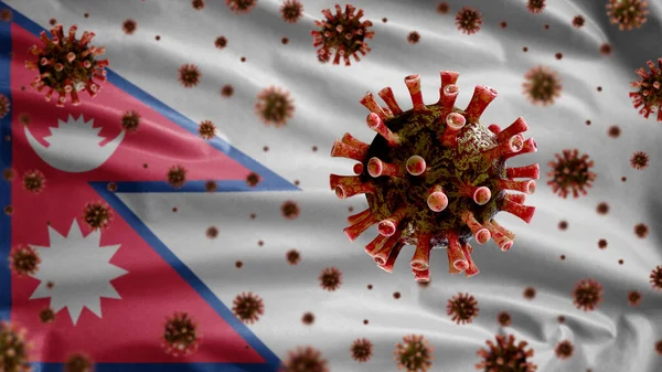 Flu Coronavirus Floating Nepalese Flag Pathogen Attacks Respiratory Tract Nepal — Stock Photo, Image