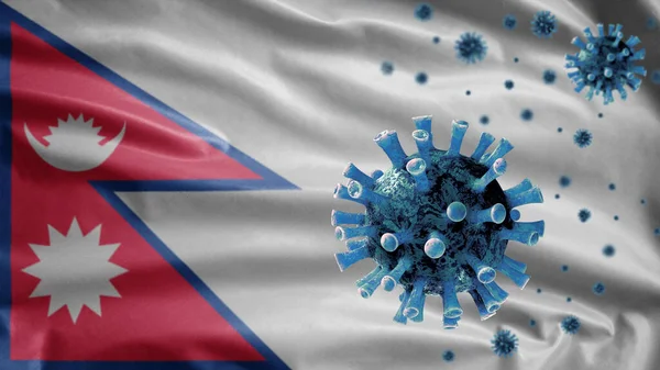 Nepalese Flag Waving Coronavirus Outbreak Infecting Respiratory System Dangerous Flu — Stock Photo, Image