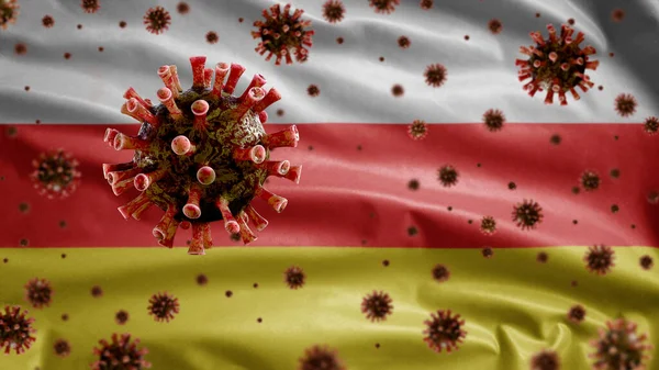 Griep Coronavirus Zwevend Ossetische Vlag Een Ziekteverwekker Die Luchtwegen Aanvalt — Stockfoto