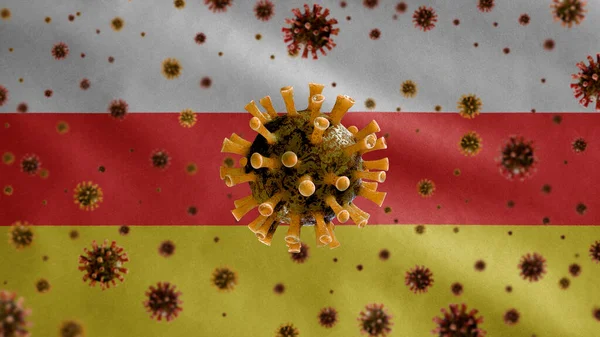 Coronavírus Gripe Flutuando Sobre Bandeira Ossetiana Patógeno Que Ataca Trato — Fotografia de Stock