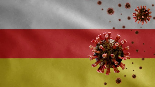 Ossetische Vlag Wapperend Met Coronavirus Uitbraak Infecterend Ademhalingsstelsel Als Gevaarlijke — Stockfoto