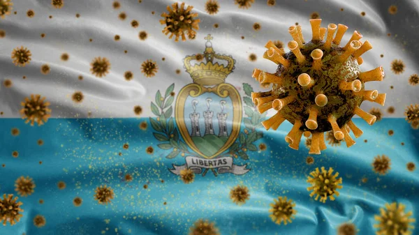 Флаг Сан Марино Вспышкой Коронавируса Заражающего Дыхательную Систему Опасный Грипп — стоковое фото