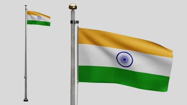 Tiranga Indian Flagga Vinkar Vinden Närbild Indien Banner Blåser Mjuk — Stockfoto