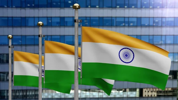 Ilustración Bandera India Ondeando Una Ciudad Rascacielos Moderna Hermosa Torre — Foto de Stock