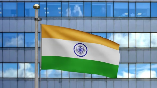 Ilustración Bandera India Ondeando Una Ciudad Rascacielos Moderna Hermosa Torre — Foto de Stock