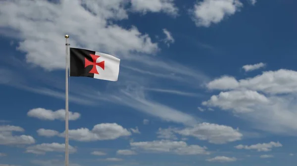 Drapeau Des Templiers Agitant Sur Vent Avec Ciel Bleu Pauvres — Photo