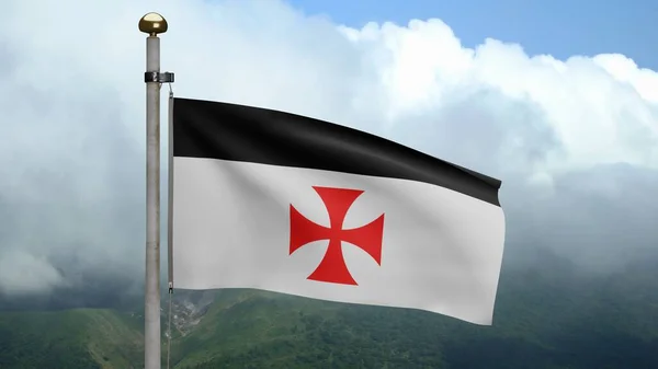 Ridders Templars Vlag Zwaaien Wind Berg Arme Medesoldaten Van Christus — Stockfoto