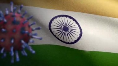 3D, Hint bayrağı sallama ve Coronavirus 2019 nCov konsepti. Hindistan 'daki Asya salgını, koronavirüs gribi salgını, salgın gibi grip salgını. Mikroskop virüsü Covid19 'u kapatın.