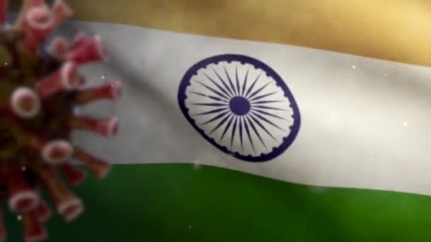 Die Indische Flagge Weht Mit Coronavirus Ausbruch Infektion Der Atemwege — Stockvideo