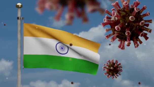 Bandera India Ondeando Coronavirus 2019 Ncov Concepto Brote Asiático India — Vídeos de Stock