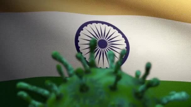 Die Indische Flagge Weht Mit Coronavirus Ausbruch Infektion Der Atemwege — Stockvideo