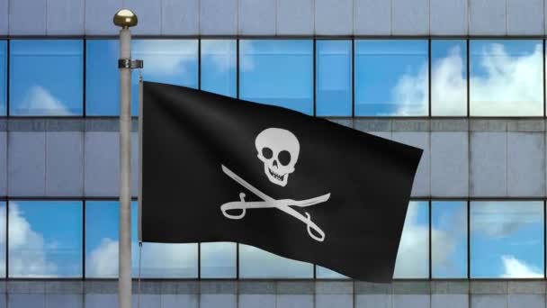 Stoffstruktur Des Piratenschädels Mit Säbelfahne Die Wind Weht Calico Jack — Stockvideo