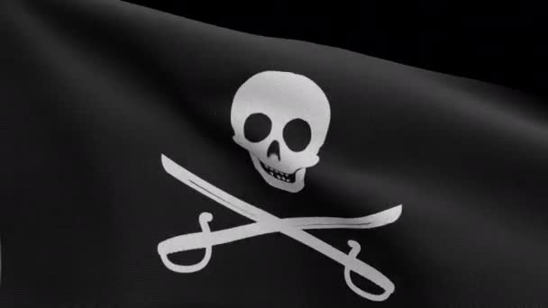 Alpha Channel Fabric Texture Pirate Skull Sabers Flag Waving Wind — Stock Video