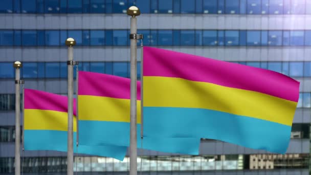 Pansexuality Flag Waving Wind Modern City Pansexual Banner Blowing Soft — Stock Video