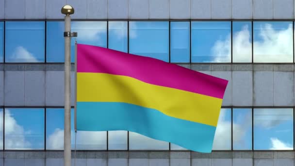Bandiera Della Pansessualità Sventola Sul Vento Nella Città Moderna Bandiera — Video Stock