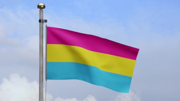 Drapeau Pansexualité Agitant Sur Vent Avec Des Nuages Ciel Bleu — Video