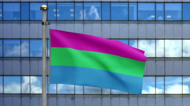 Flaga Polysexuality Macha Wietrze Współczesnym Mieście Wieje Baner Poliseksualny Miękki — Wideo stockowe