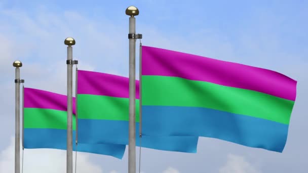 Bandera Polisexualidad Ondeando Viento Con Nubes Cielo Azul Bandera Polisexual — Vídeo de stock