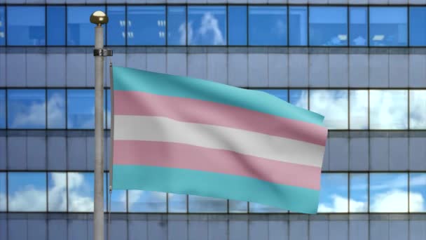 Drapeau Transsexualité Agitant Vent Dans Ville Moderne Bannière Transsexuelle Soufflant — Video