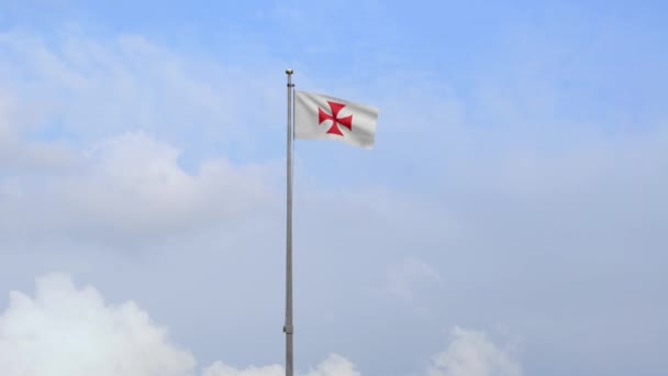 Knights Templars Flag Waving Wind Blue Sky Poor Fellow Soldiers — Stock Video