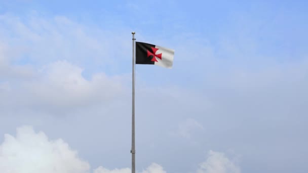 Riddarna Templar Flaggan Viftande Vinden Med Blå Himmel Stackars Kamrater — Stockvideo