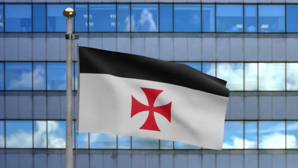 Knights Templars Flag Waving Wind Modern City Poor Fellow Soldiers — Stock Video