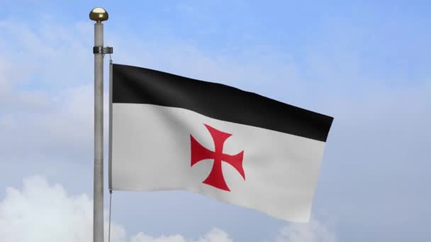 Bandera Los Caballeros Templarios Con Cielo Azul Orden Militar Católica — Vídeo de stock