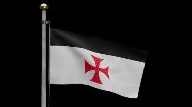 Şövalyelerin 3 boyutlu alfa kanalı rüzgarda dalgalanan tapınak bayrağı. İsa 'nın zavallı askerleri ve Süleyman' ın tapınağı. Yumuşak ve pürüzsüz ipek.