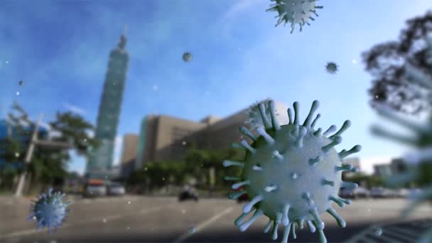 일러스트 대만의 건물은 코로나 바이러스 2019 Ncov 컨셉트와 수도에 아시아 — 비디오