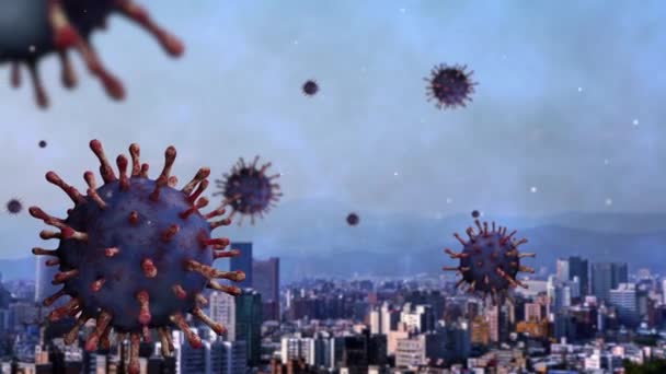 Εικόνα Της Γρίπης Coronavirus Επιπλέουν Εταιρική Ορόσημο Ορίζοντα Στην Ταϊπέι — Αρχείο Βίντεο
