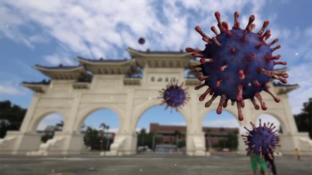 Illustration Turistattraktion Mycket Känd Taipei Huvudstad Med Coronavirus 2019 Ncov — Stockvideo