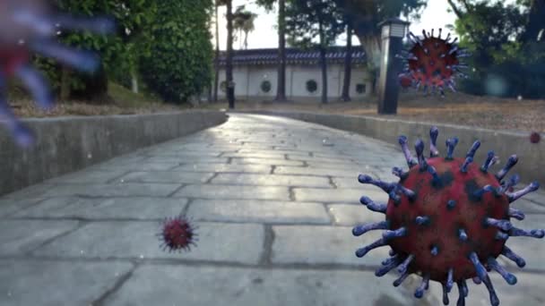 Boyutlu Illüstrasyon Virüs Covid Asfalt Yolda Coronavirus Taipei Eski Bir — Stok video
