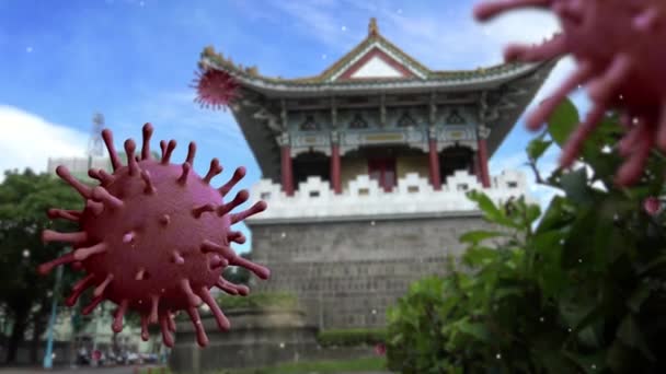 Ilustrace Historické Taipei Pomocná Jižní Brána Coronavirus 2019 Ncov Koncept — Stock video