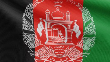 3D, Afgan bayrağı rüzgarda dalgalanıyor. Afganistan afişini yakın çekin, yumuşak ve pürüzsüz ipek. Kumaş kumaş dokusu, Asteğmen. Ulusal gün ve ülke etkinlikleri konsepti için kullan..