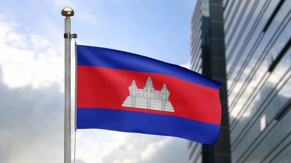 Kamboçya Bayrağı Rüzgarda Sallanıyor Kamboçya Afişini Kapat Yumuşak Pürüzsüz Ipek — Stok fotoğraf