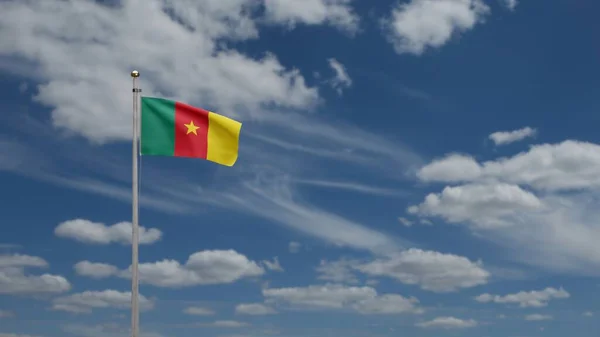 Kameruńczyk Flaga Macha Wietrze Błękitnym Niebem Chmurami Kameruński Sztandar Miękki — Zdjęcie stockowe