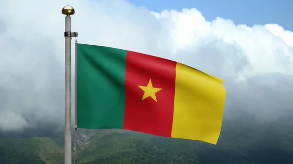 Kameruńczyk Flaga Macha Wietrze Błękitnym Niebem Chmurami Kameruński Sztandar Miękki — Zdjęcie stockowe