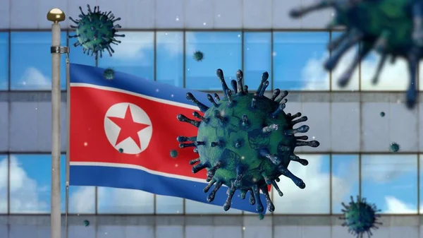 Bandeira Norte Coreana Acenando Conceito Coronavirus 2019 Ncov Surto Asiático — Fotografia de Stock
