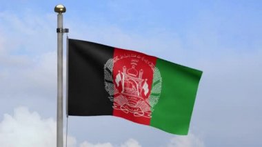 3D, Afgan bayrağı dalgalanan bulutlar ve mavi gökyüzü. Afganistan afişi, yumuşak ve pürüzsüz ipek. Kumaş kumaş dokusu, Asteğmen. Ulusal gün ve ülke etkinlikleri. - Dan.