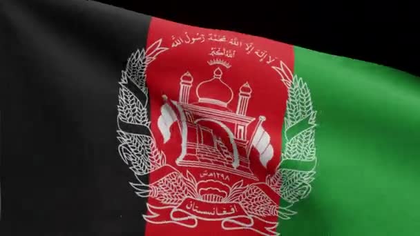 3Dイラスト風になびくアフガニスタン国旗のアルファチャンネル アフガニスタンのバナー滑らかな絹を吹く 布生地の質感が背景を刻印 国民の日や国の機会の概念のためにそれを使用してください — ストック動画