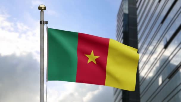 Drapeau Camerounais Agitant Vent Avec Ville Moderne Gratte Ciel Gros — Video